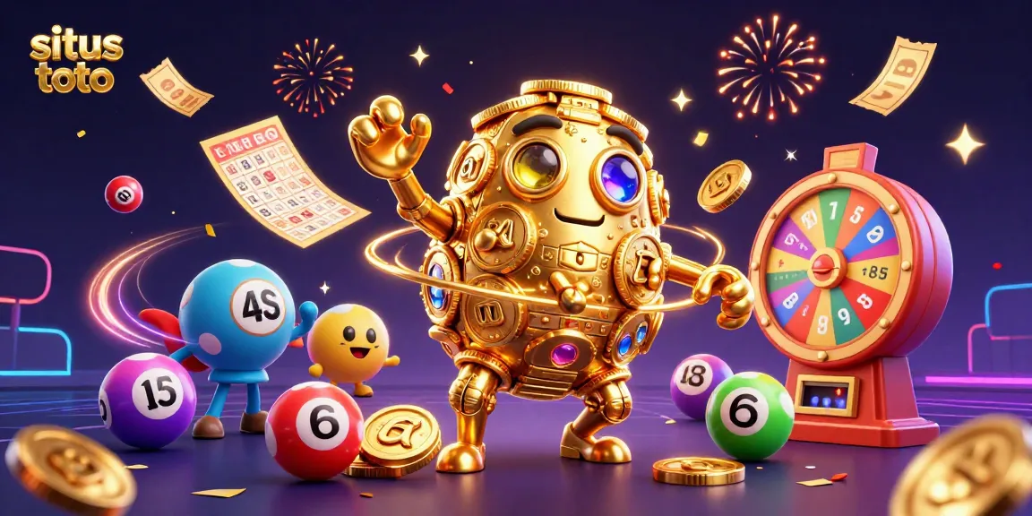 Engage with situs toto through this vibrant illustration of a dynamic casino scene filled with lottery elements and festive confetti.