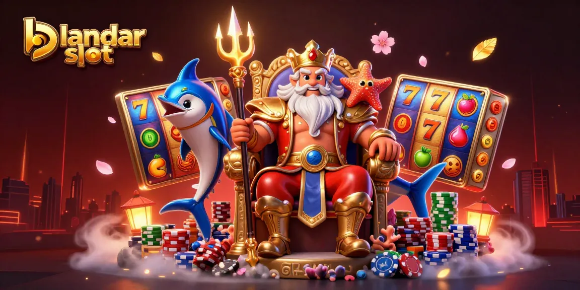 Experience a thrilling bandar slot scene with Neptune, jackpot counters, and vibrant slot reels.