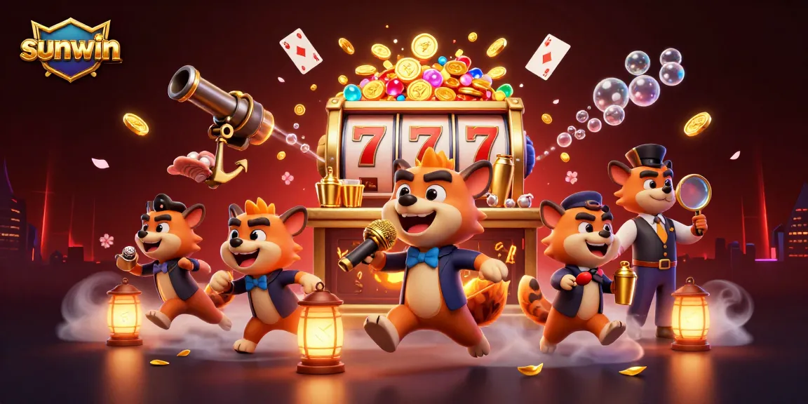 Experience the exciting gaming atmosphere at sunwin with cartoon hyenas running a vibrant casino club.