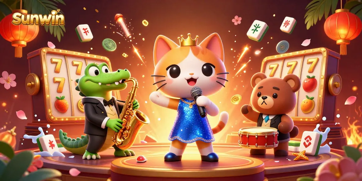 Experience the thrill of sunwin with vibrant 3D characters and exciting gaming elements in a lively casino setting.